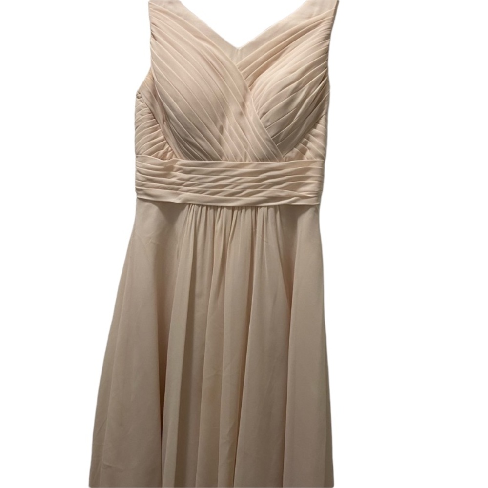 Azazie Blush pink champagne bridesmaid dress, knee length, size 4